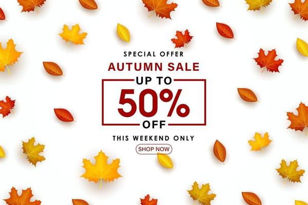 Special Autumn sale with scattered leaves illustration.