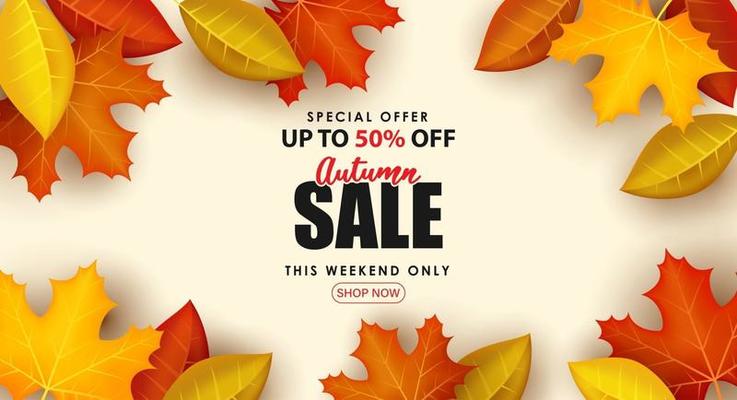 Special Autumn sale with colorful leaves falling.