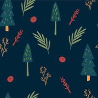 Christmas tree seamless pattern. Scandinavian style woodland plants. vector