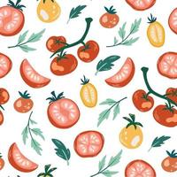 tomates de patrones sin fisuras. Dibujar a mano tomates maduros jugosos vector