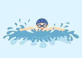 Cute Little Kids Swimming Vector Illustration