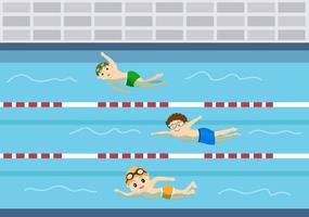 Cute Little Kids Swimming Vector Illustration