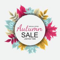 Abstract  Autumn Sale Background with Falling Autumn Leaves vector