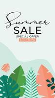 Summer sale background with tropical leaves. Vector Illustration