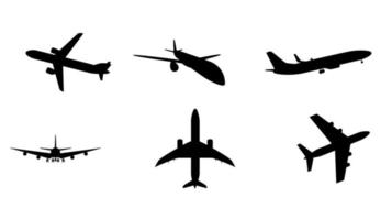 Silhouette of black and white aircraft in the sky, isolated. vector