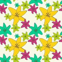 Abstract Hand Drawn Lily flower. Colorful seamless pattern. vector