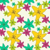 Abstract Hand Drawn Lily flower. Colorful seamless pattern. vector