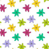 Abstract Hand Drawn Lily flower. Colorful seamless pattern. vector