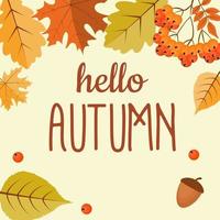 Abstract Hello Autumn Background with Falling Leaves, vector