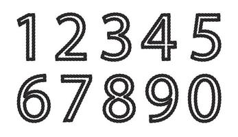 Set of Black and white number made from rope vector