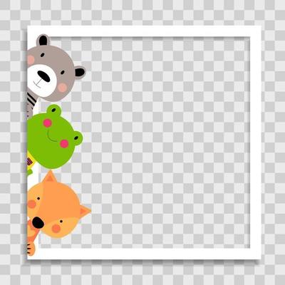 Empty Photo Frame with Cute animal frog, bear and fox