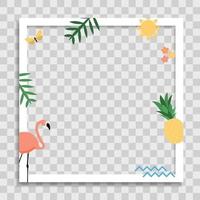 Empty Photo Frame Template with Palm Leaves, Pink Flamingo vector