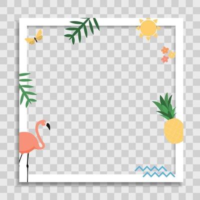Empty Photo Frame Template with Palm Leaves, Pink Flamingo