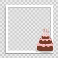 Plantilla de marco de fotos vacío con pastel de cumpleaños para publicación en los medios vector