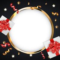 Abstract Golden Glossy Frame background with gifts and tinsel. vector