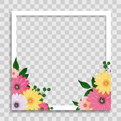 Empty Photo Frame Template with Spring Flowers