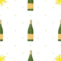 Bottle of champagne and fireworks seamless pattern background. vector