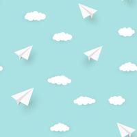 Paper Airplane and Clouds Seamless Pattern Background vector