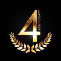 Golden Template Logo 4 Years Anniversary with Laurel wreath vector