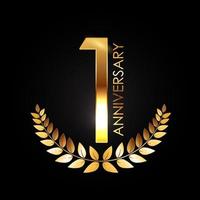 Golden Template Logo 1 Years Anniversary with Laurel wreath vector