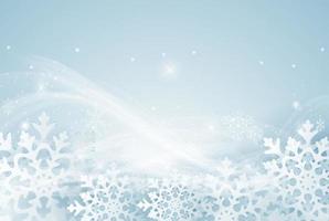 Winter decorative background template with snow, snowflakes and wind.