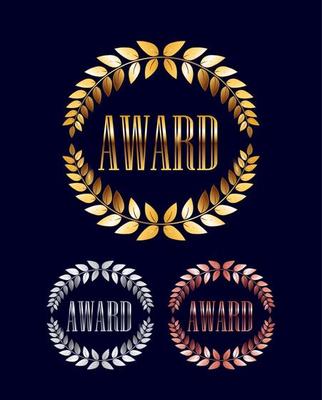 Golden, silver and bronze Award Laurel Wreath isolated