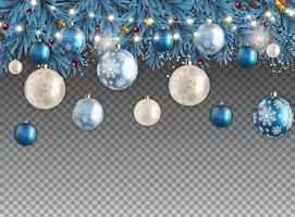 Christmas Background with fir and balls on transparent background. vector