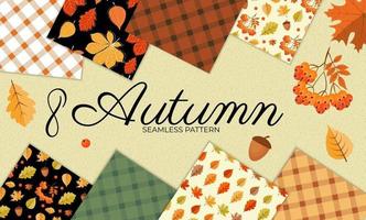 8 Seamless Pattern Background with Falling Autumn Leaves vector