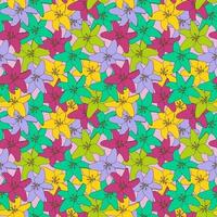 Abstract Hand Drawn Lily flower. Colorful seamless pattern vector
