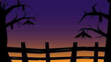 horror background with silhouettes of bats and trees vector