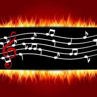 Classical musical notes with treble Clef on Fire Background vector