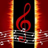 Classical musical notes with treble clef on Fire Background. vector