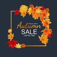 Abstract Autumn Sale Background with Falling Autumn Leaves vector