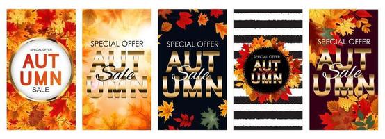 Abstract Autumn Sale Background with Falling Autumn Leaves vector