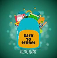 Bag, backpack icon with school accessories. Vector Illustration