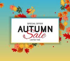 Abstract  Autumn Sale Background with Falling Autumn Leaves vector