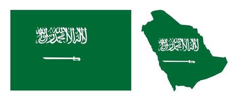 Green flag of Saudi Arabia with a sword and marked country map. vector