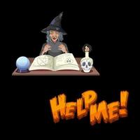 Help me font with old witch cartoon character vector