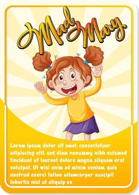 Character game card template with word Mad Mary