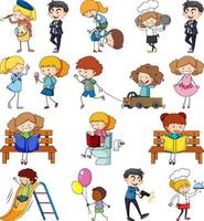 Set of different doodle kids cartoon character vector