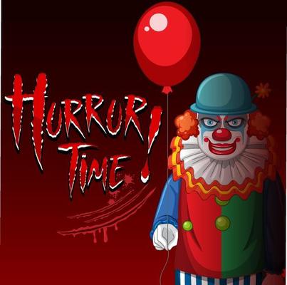 Poster with creepy clown holding balloon