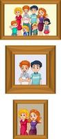 Set of happy family photo on the wooden frame vector