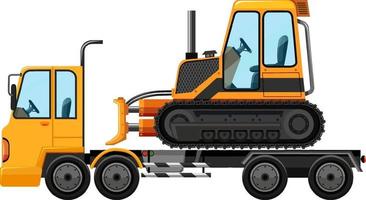 Tow truck carrying bulldozer isolated background vector