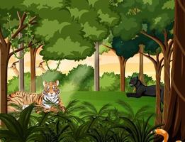 Wild animals in forest landscape background vector