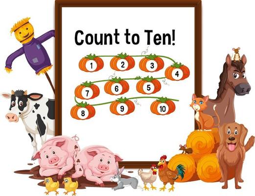 Count to ten board with farm animals