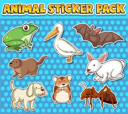 Cute wild animals sticker pack isolated