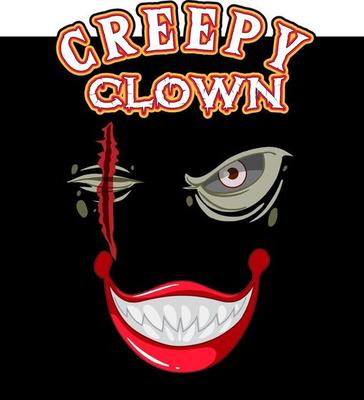 Creepy clown text design with creepy clown face