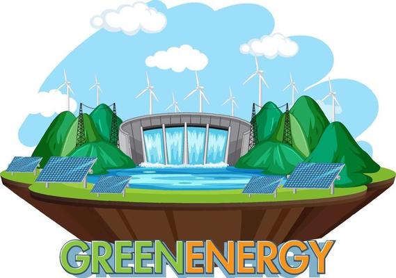 Hydro Power Plants generate electricity with green banner