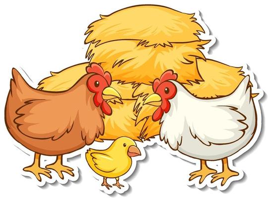 Chicken family with haystack sticker