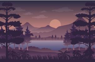 Silhouette twilight forest landscape background vector